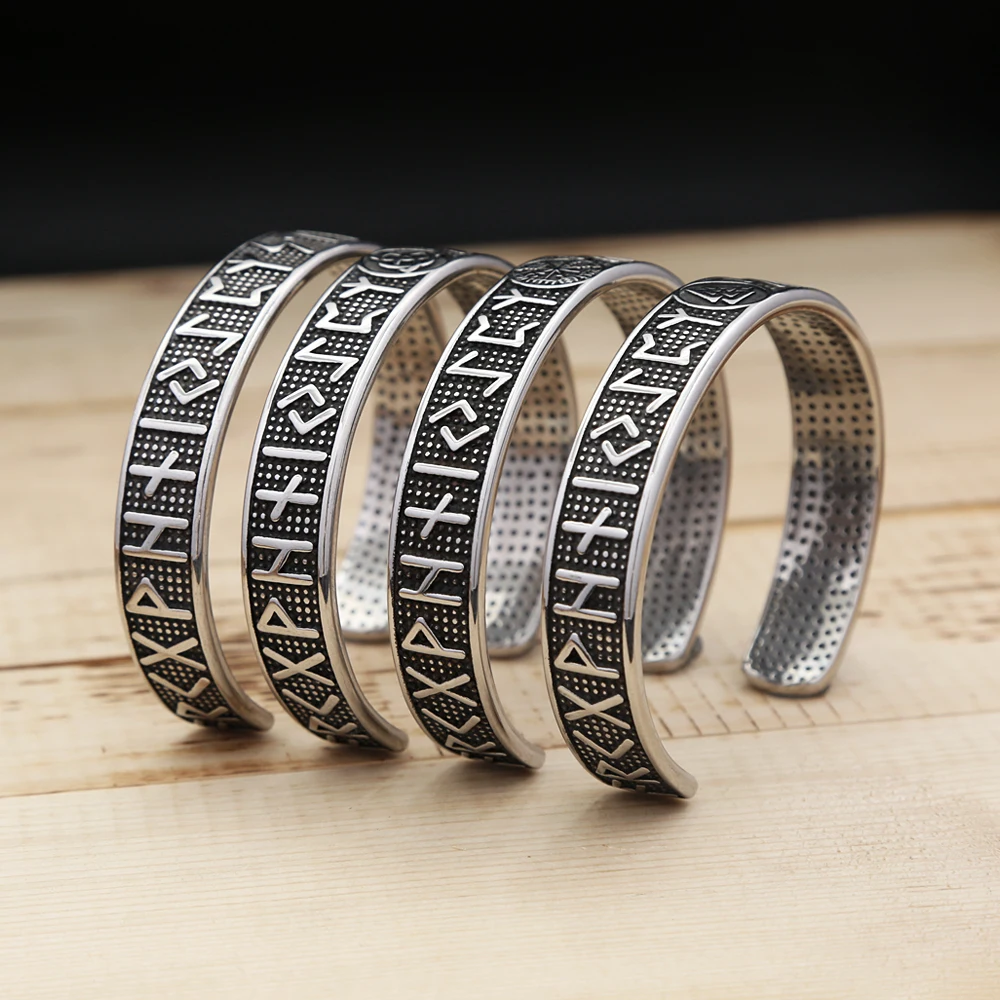 Nordic Vikings Stainless Steel Runes Bracelet For Men Women Nordic Odin Compass Cuff Bangles Fashion Amulet Jewelry Dropshipping