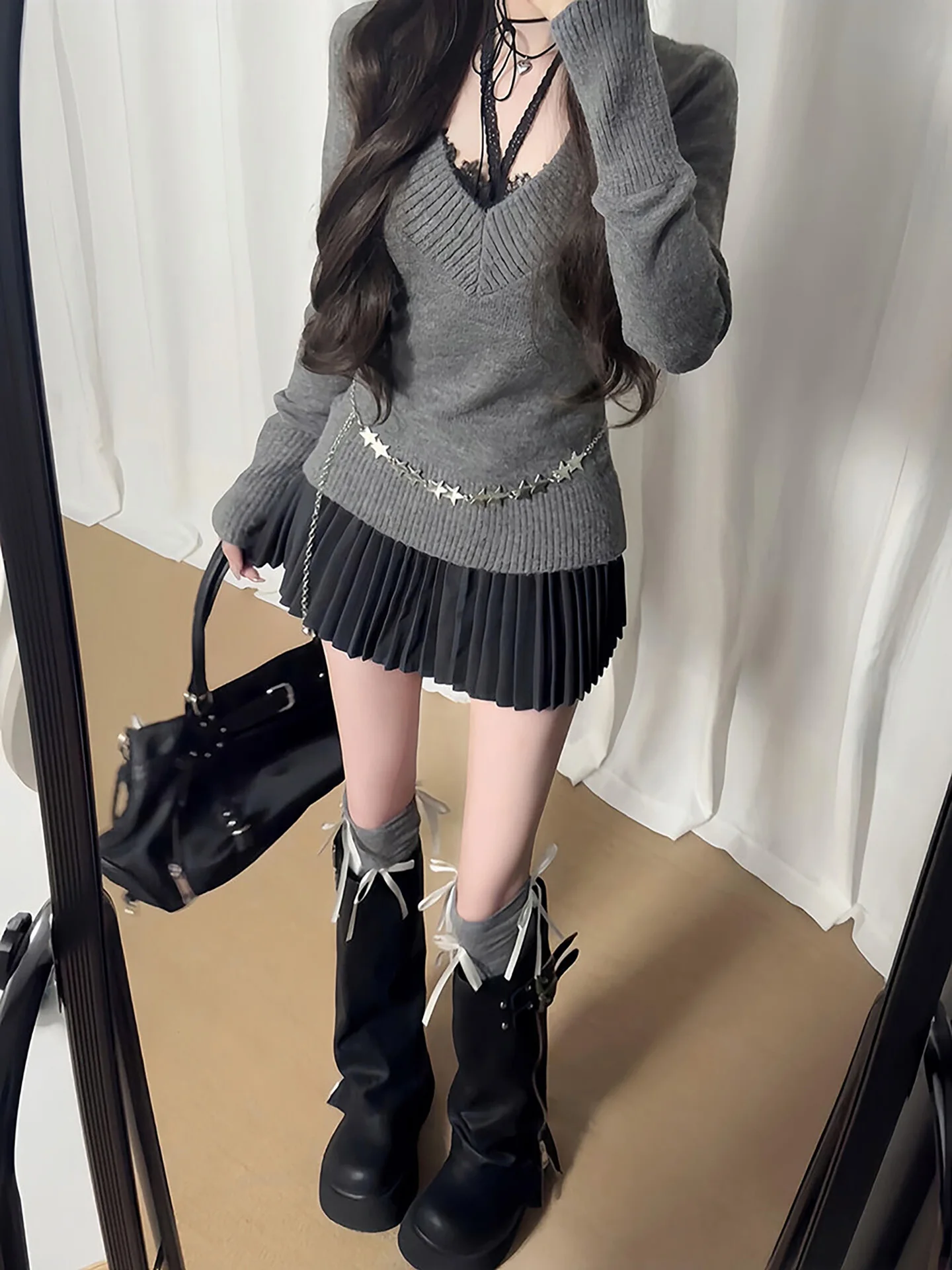 

ay Low V-Ne Long Sve Knitted Sweater Women's Slim Fit Base irt Top Korean Sle Commute Pure Color Soft Fabric