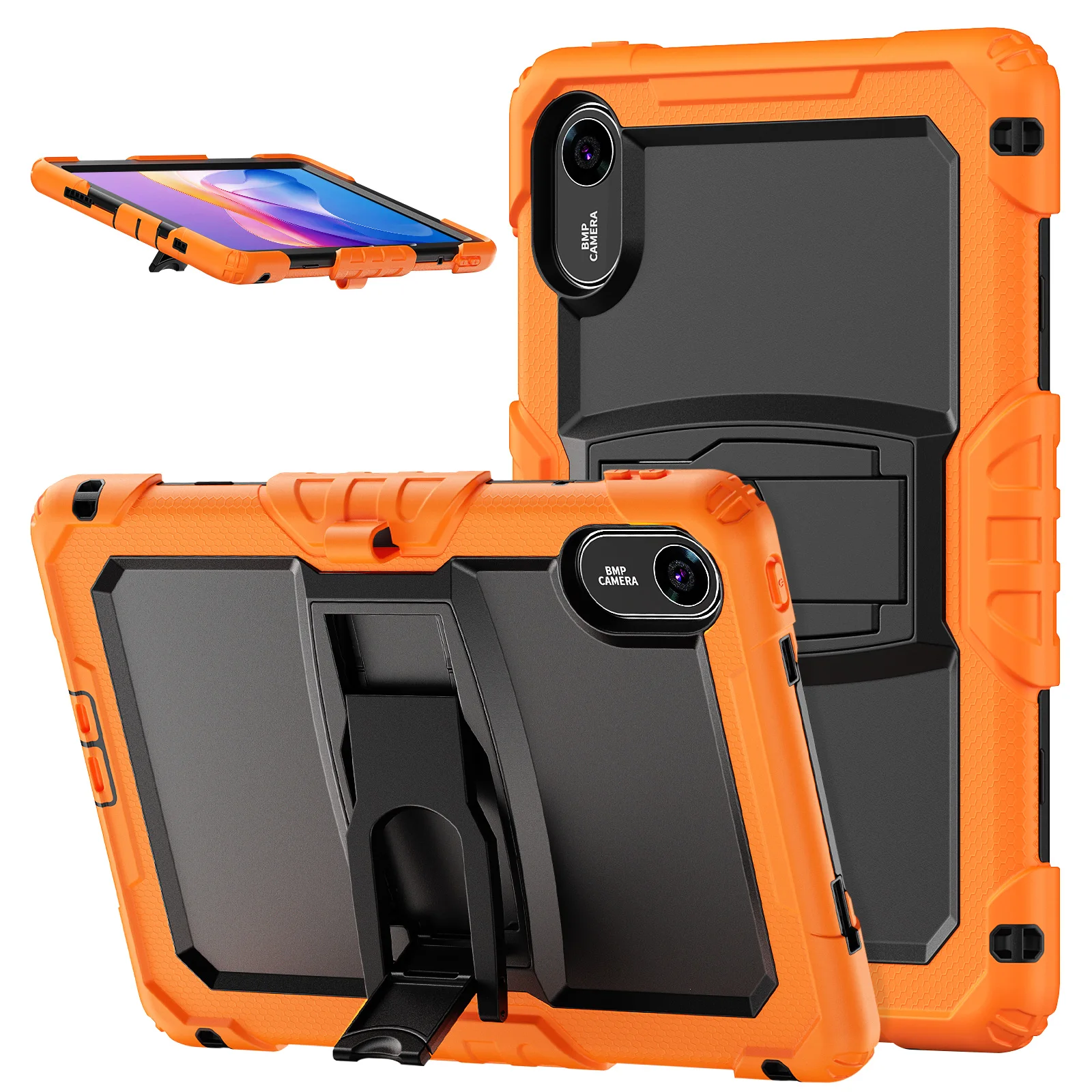 

For Xiaomi Redmi Pad 2 Kickstand Case with Stylus Holder PC Silicone Shockproof Tablet Cover - Orange