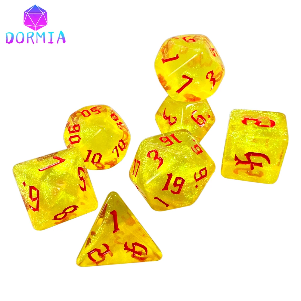 DND dice RPG dice Acrylic dice Multilple colours Starlight effect 7 dice set Retro font style for Board Game DND RPG accessories