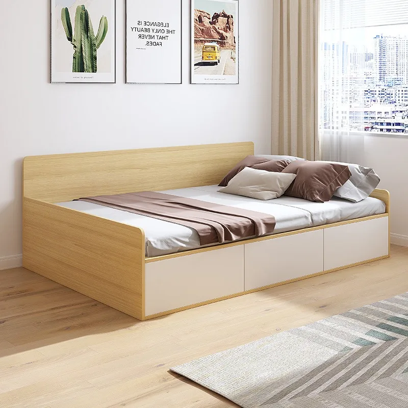 Solid wood tatami bed Modern minimalist space utilization Small apartment bedroom Children 1.2 meters single storage bed