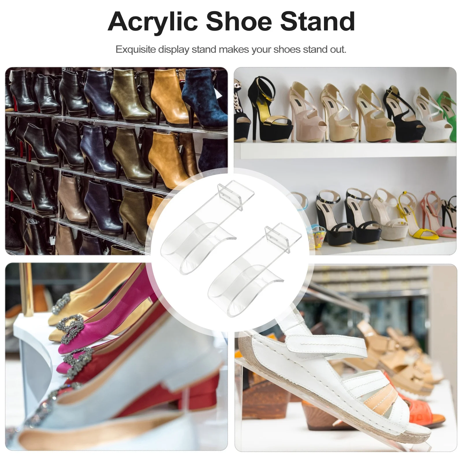 

3Pcs Acrylic Shoe Display Holder Transparent Shoe Stand for Sandals Boots Heels Display Stands for Store Home Organization