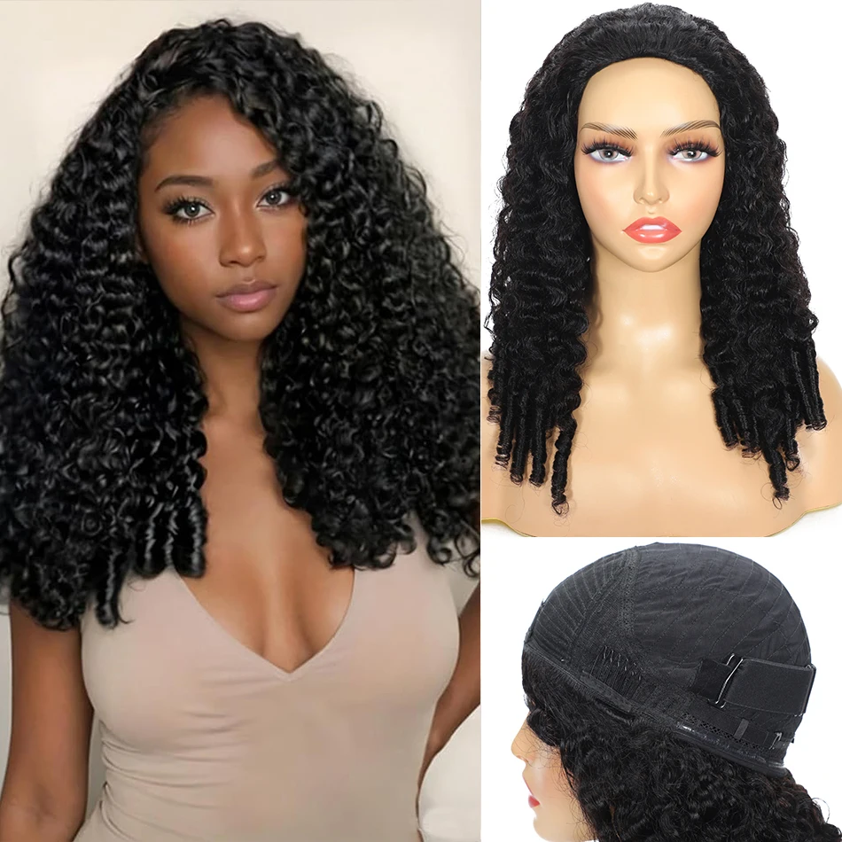 

100% Virgin Human Hair Burmese Curly Half Wig Glueless 250 Density 3 IN 1 Half Wig With Drawstring Seamless Clip Ins Flip Over