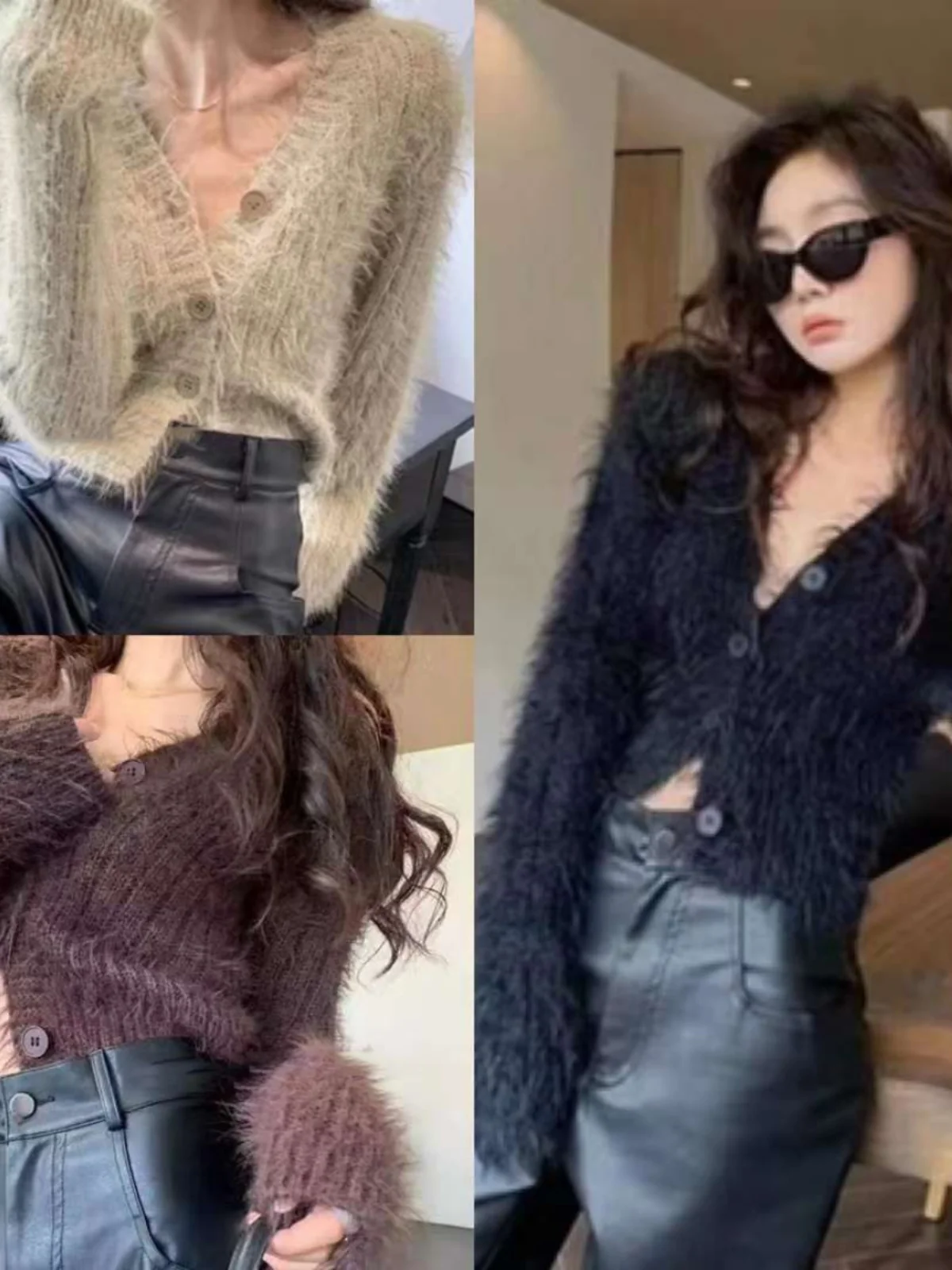 

Women's Sweater 2024 New Autumn Design Slim Fit Single Button V Ne Bal Padded oulder ort Long Sve Open Cardigan