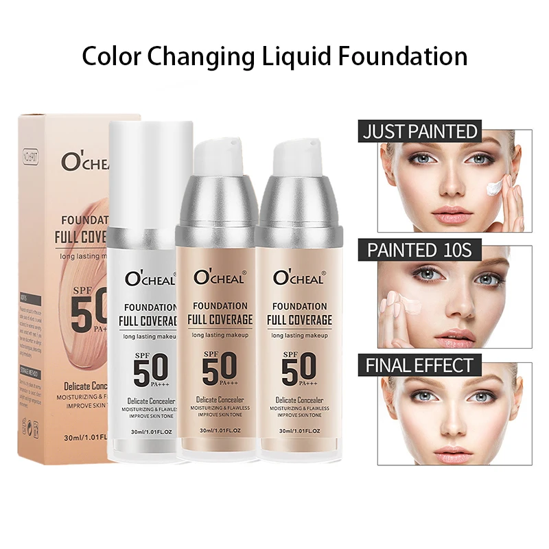 Color Changing Liquid Foundation Concealer Face Base Primer Cosmetics Long-Lasting,Moisturizing BB Cream Base Make-up for women