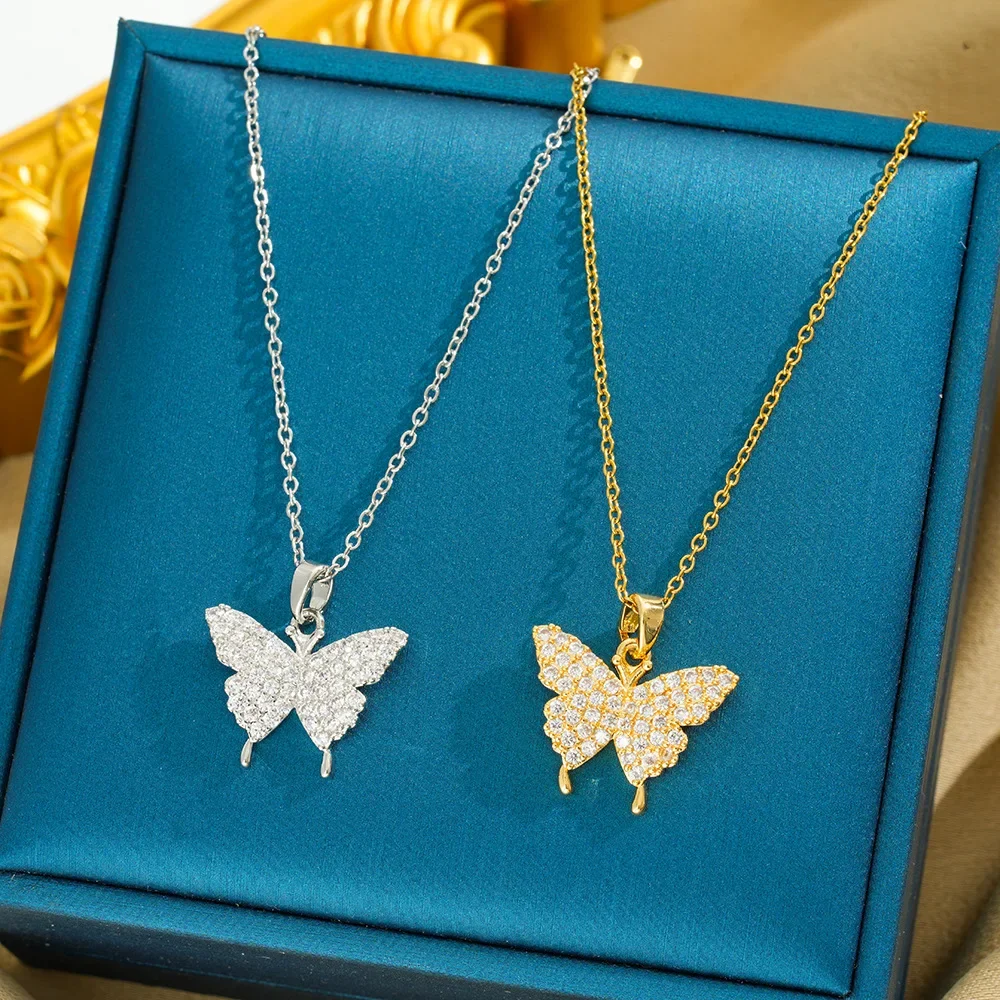 Простое и элегантное, легкое, роскошное, бестселлерное, универсальное женское колье из титановой стали в форме бабочки.