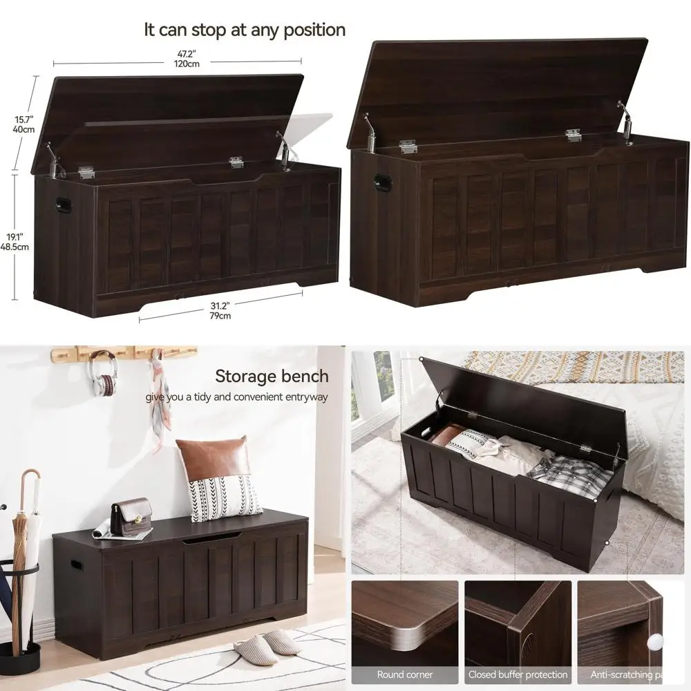 Cassapanca extra large in legno con panca per scarpe, finitura Espresso, 47,2x15,7x19,1 pollici, facile montaggio per camera da letto, soggiorno
