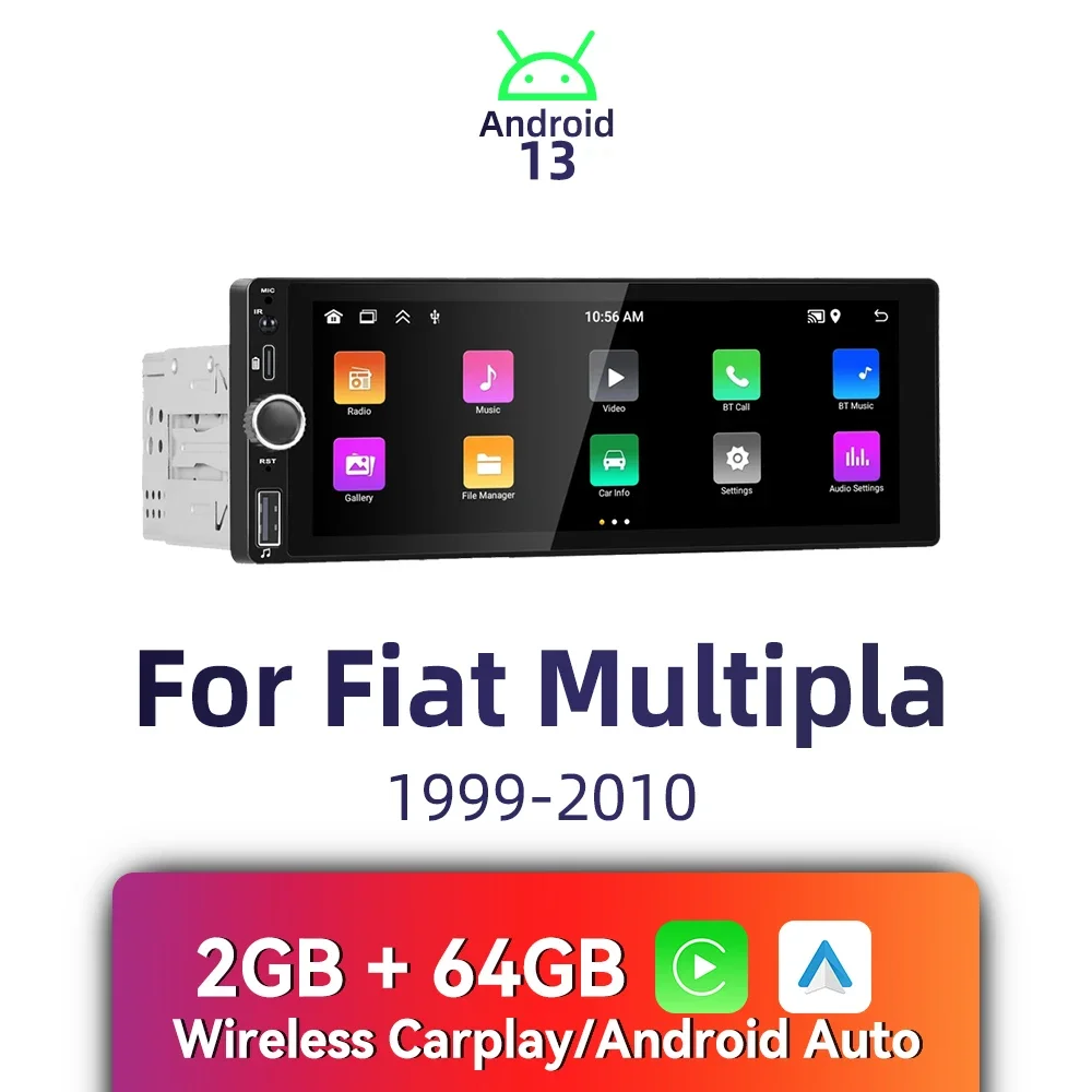 

Carplay Android Auto 1-диночное радио Android автомобильное мультимедиа для Fiat Multipla 1999-2010 6,86 "экран стерео головное устройство GPS-навигация