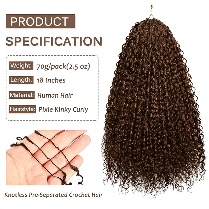 Smilegirl Crochet Human Hair For Brown Kinky Curly Crochet Human Hair Pre-Separated Jerry Curly Invisible Feather Crochet Hair Extensions