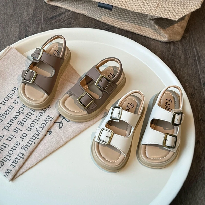 Girls Sandals Boys Casual Beach Shoes with Metal Buckle Children Flats for Summer Vacation Neutral Design