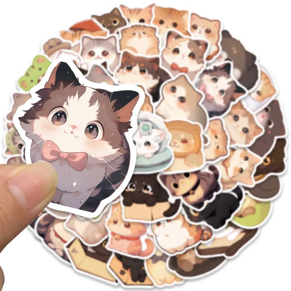 50pcs Cute Cartoon Cats Stickers Kawaii Animal Vinyl Laptop Decals Luggage Phone Guitar Bicycle Car Waterproof Graffiti