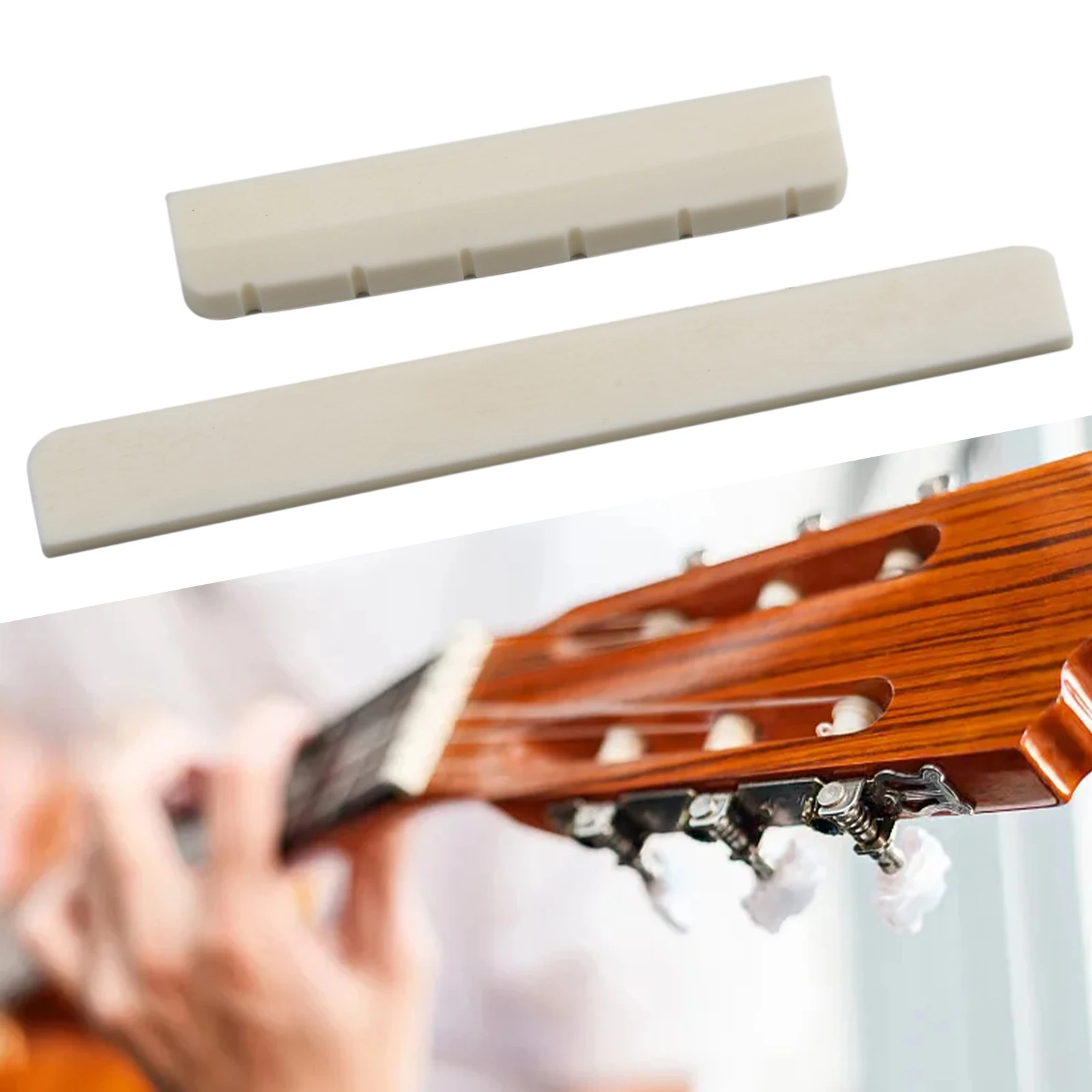 6 String Bone Guitar Bridge Saddle Nut White Bone Bridge Replacement Parts 80mm 52mm Real Bone Guitar Nut Saddle  For Music view 5