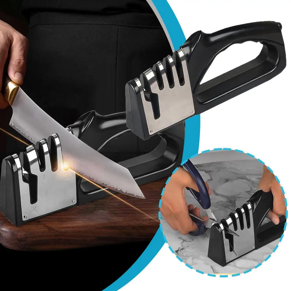 1pcs 3/4 Segment Cutter Knife Sharpener Kitchen Handheld Knives Tool Non Stone Kitchen Base Three-purpose with Sharpening S C9M2