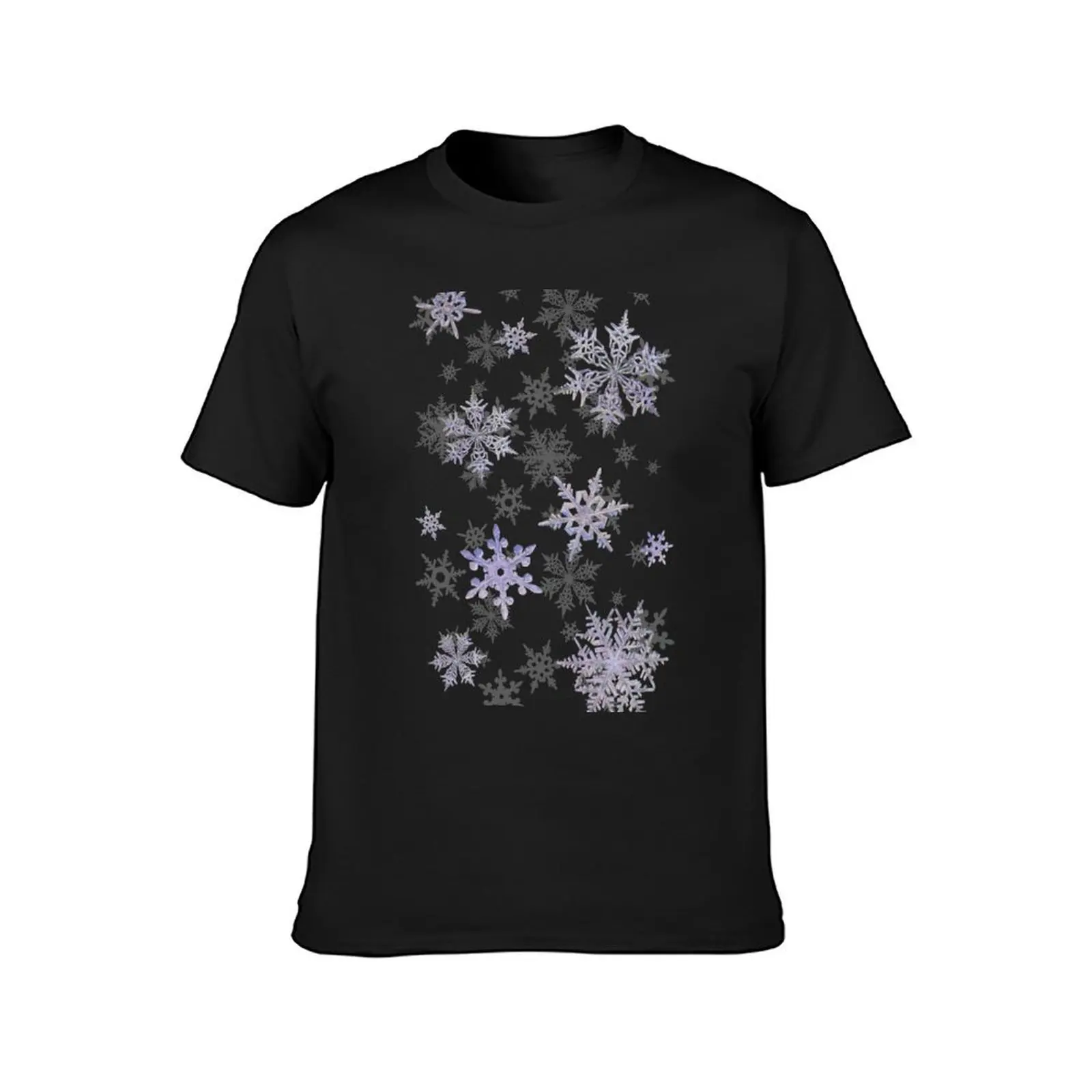 Embroidered Snowflakes on Misty Sky T-Shirt oversizeds sports fans tees Short sleeve tee mens t shirts pack