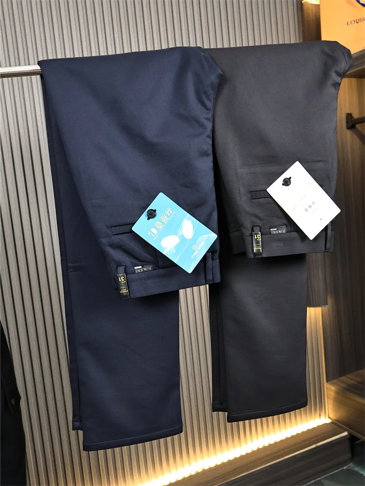 

High-End Silk Series Men's Pure Color Warmth Busin Casual Pants Straight Leg Autumn Winter Faion Urban Sle