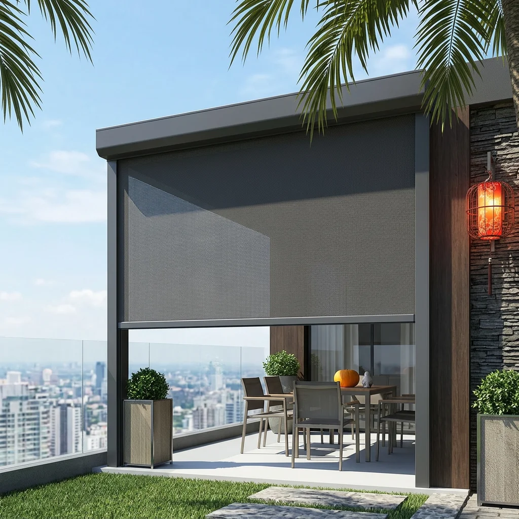 Garden Patio Windproof Waterproof Automatic Retractable Shade Screens Tubular Motor Motorised Roller Zip Track Outdoor Blinds