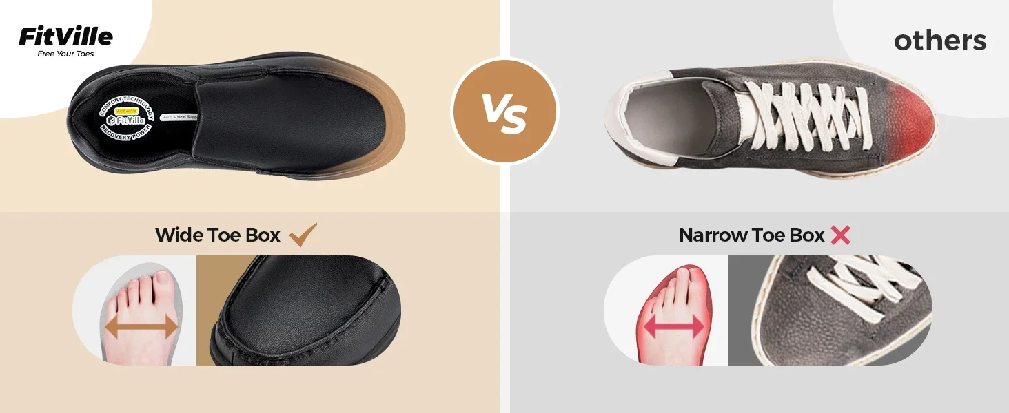 Fitville Herren-Slip-On-Freizeitschuhe, Lederschuh, breite Breite 2E, leicht, für geschwollene Füße, mit Schmerzlinderung im Fußgewölbe – Detail 6