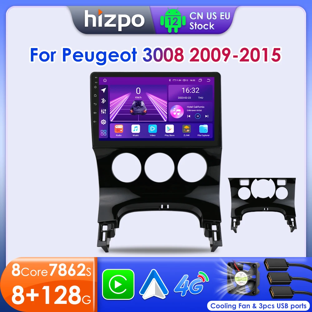 Hizpo Peugeot 3008 2009-2015 için radyo araba radyo 2din Android 12 multimedya Video oynatıcı Stereo GPS Carplay dokunmatik ekran RDS