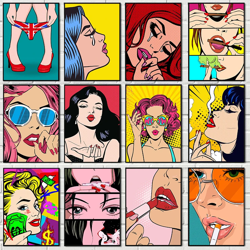 Pósteres de arte Pop de cómics Vintage para mujer, arte de pared de dibujos animados divertidos, pintura impresa en lienzo, Mural Retro Para sala de estar, decoración del hogar