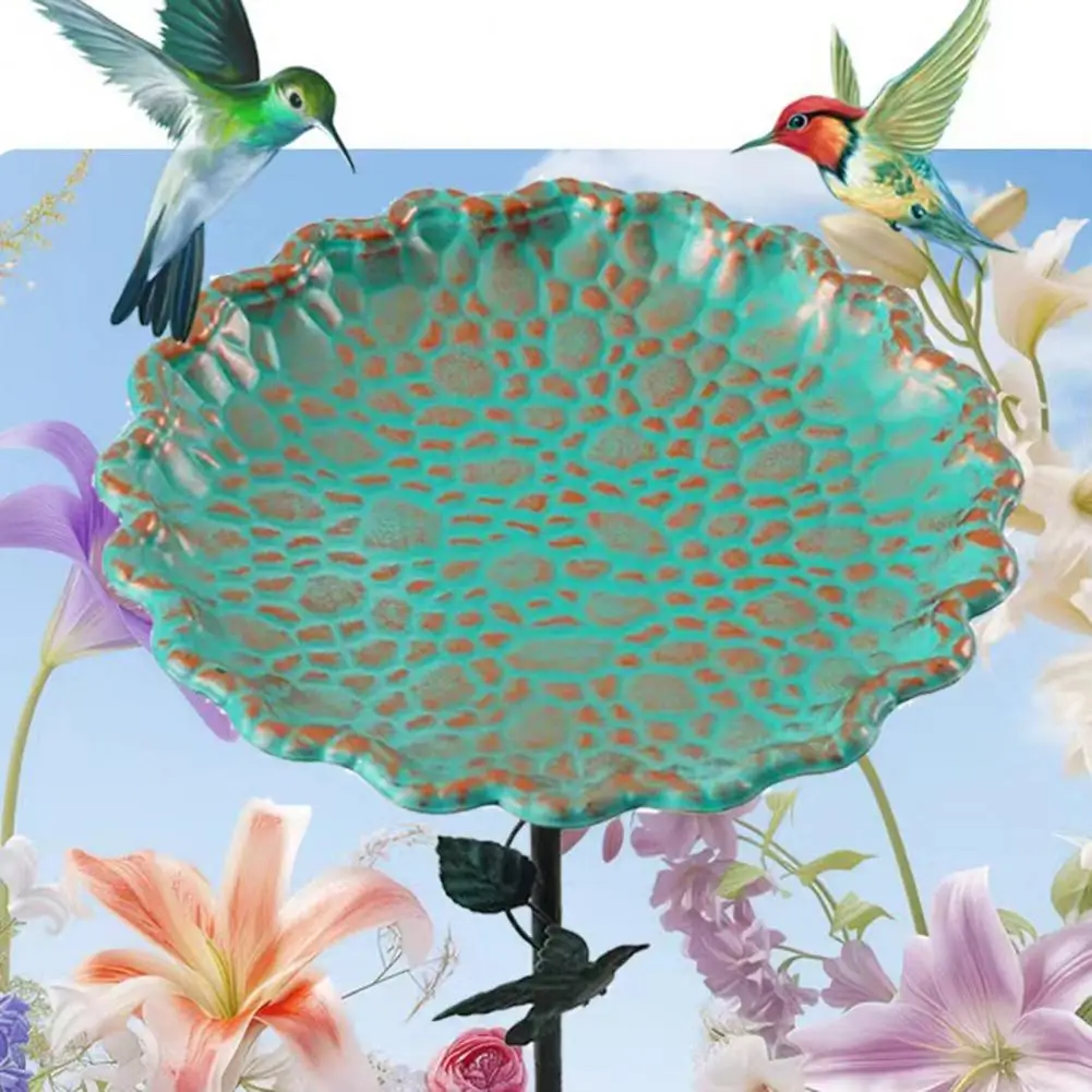 Metal Bird Feeder Stake Imitation Leaf Design Outdoor Birdbath Bowl Waterproof Bird Bath Tray With Stake For Garden