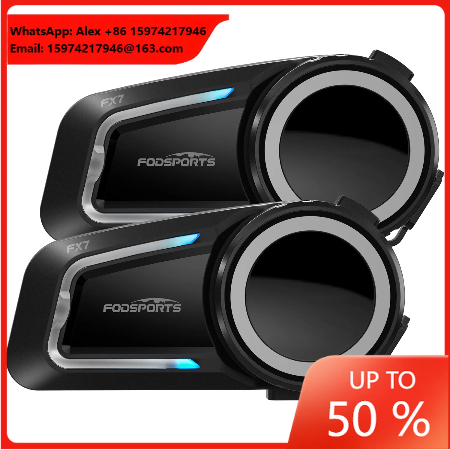 2 Pieces Fodsports FX7 2000M 10Riders Mesh Bluetooth Wireless Helmet Intercom Music Sharing High Quality Helmet Intercom