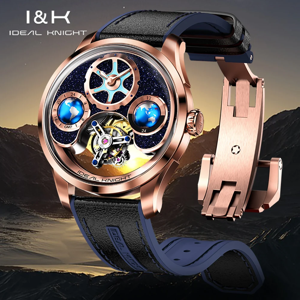 IDEAL KNIGHT 6805 Brand original authentic watch for woman Gift Box Blue Earth Automatic Tourbillon Mechanical Men's Watch