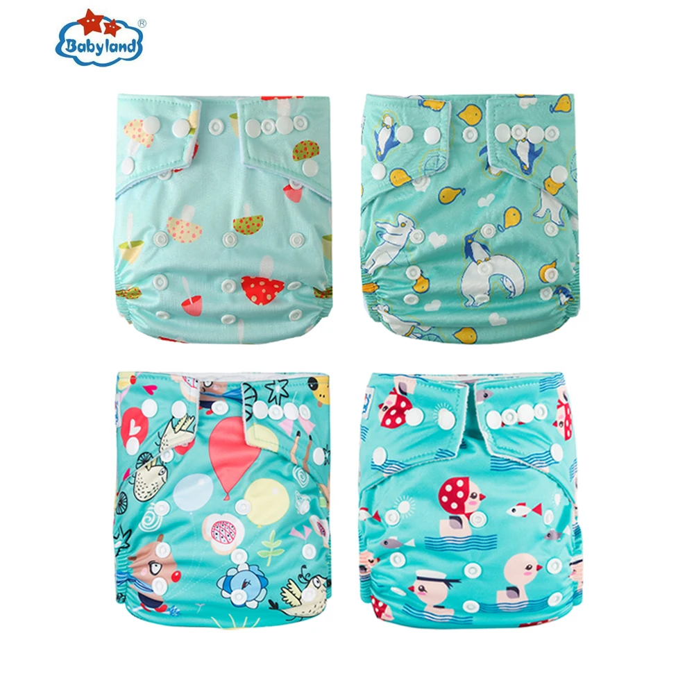 

Babyland 2023 4pcs/Group Washable Eco-friendly Baby Cloth Diaper Fit 0-2year 3-15kg Ecological Adjustable Nappy Reusable Diaper