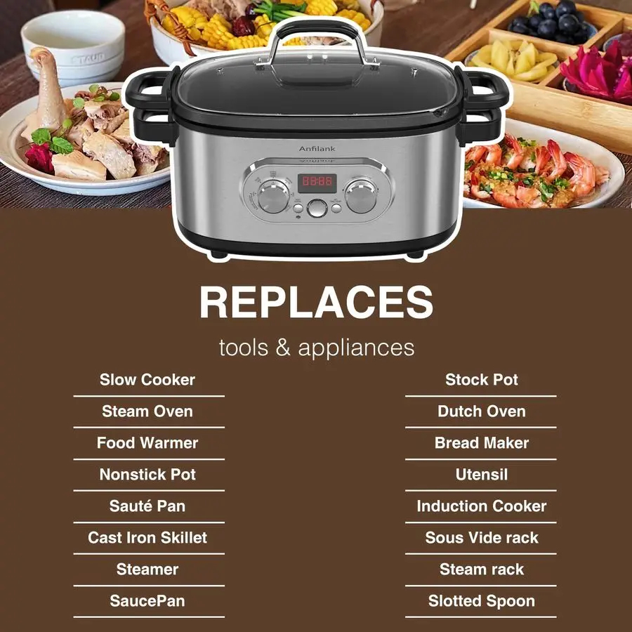 Programmierbarer Slow Cooker mit Timer, 6,8 Quart Crock Pot, Voreinstellungen für Sous-Vide, Backen, Saute, Cook Riceamp More, Antihaft-Geschirrspüler