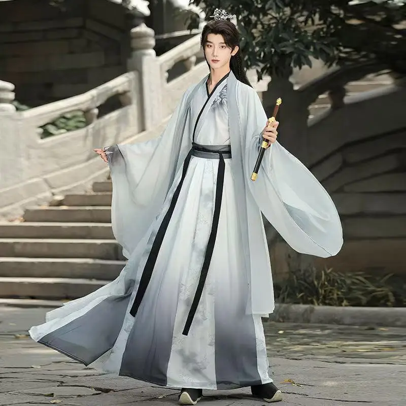 

Vintage Men Women Hanfu Dress Set Traditional Chinese Cross Collar Clothing Halloween Event Stage Performance Suits Male Couples