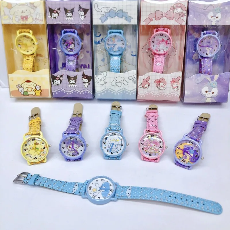 Sanrio Quartz Watch Kawaii Anime Melody Kuromi Cinnamoroll Pompompurin StellaLou Watches Cute Cartoon Birthday Gifts for Kids