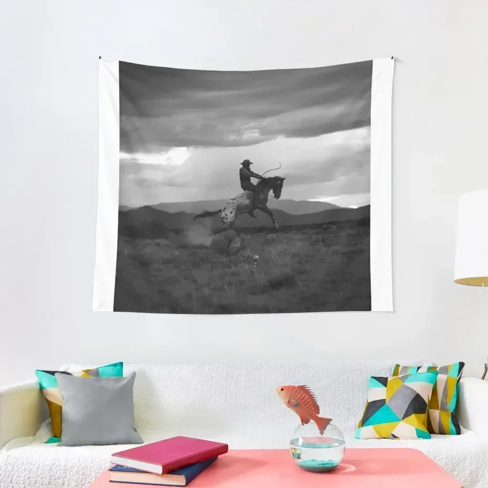 

Black and White Cowboy Being Bucked Off Tapestry Aesthetic Room Decor Korean Decorative Paintings Decoration For Home Tapestry
