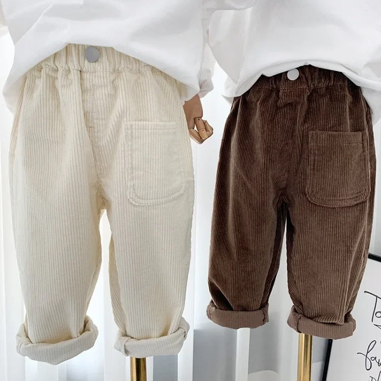 2026 Frühling Herbst Kinderhosen 2-7T Einfacher Stil Jungen und Mädchen Lose Cordhosen Babykleidung Kinderhosen Outdoor-Bekleidung – Detail 3