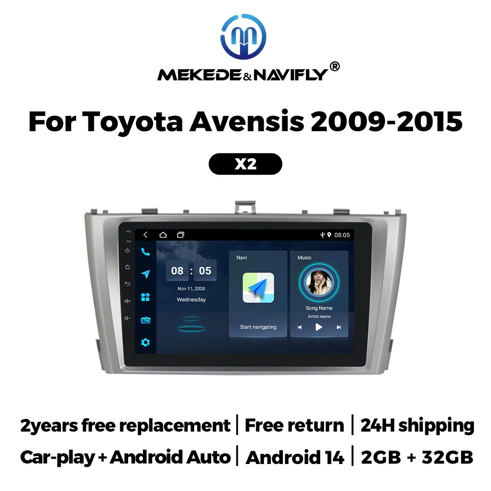 Car Radio Android 14 For Toyota Avensis T27 2008 2009 2010 2011 2012 2013 - 2015 Multimedia Player GPS Carplay Auto 2 Din Stereo