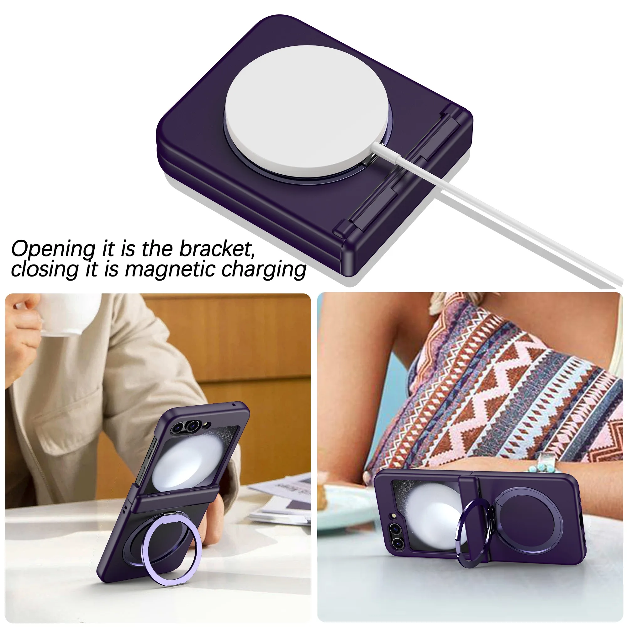 360° Metal Magnetic Bracket Phone Case for Samsung Galaxy Zflip3 Z Flip6 Flip 7 6 5 4 ZFlip4 Shockproof Magsafe Hinge Hard Cover