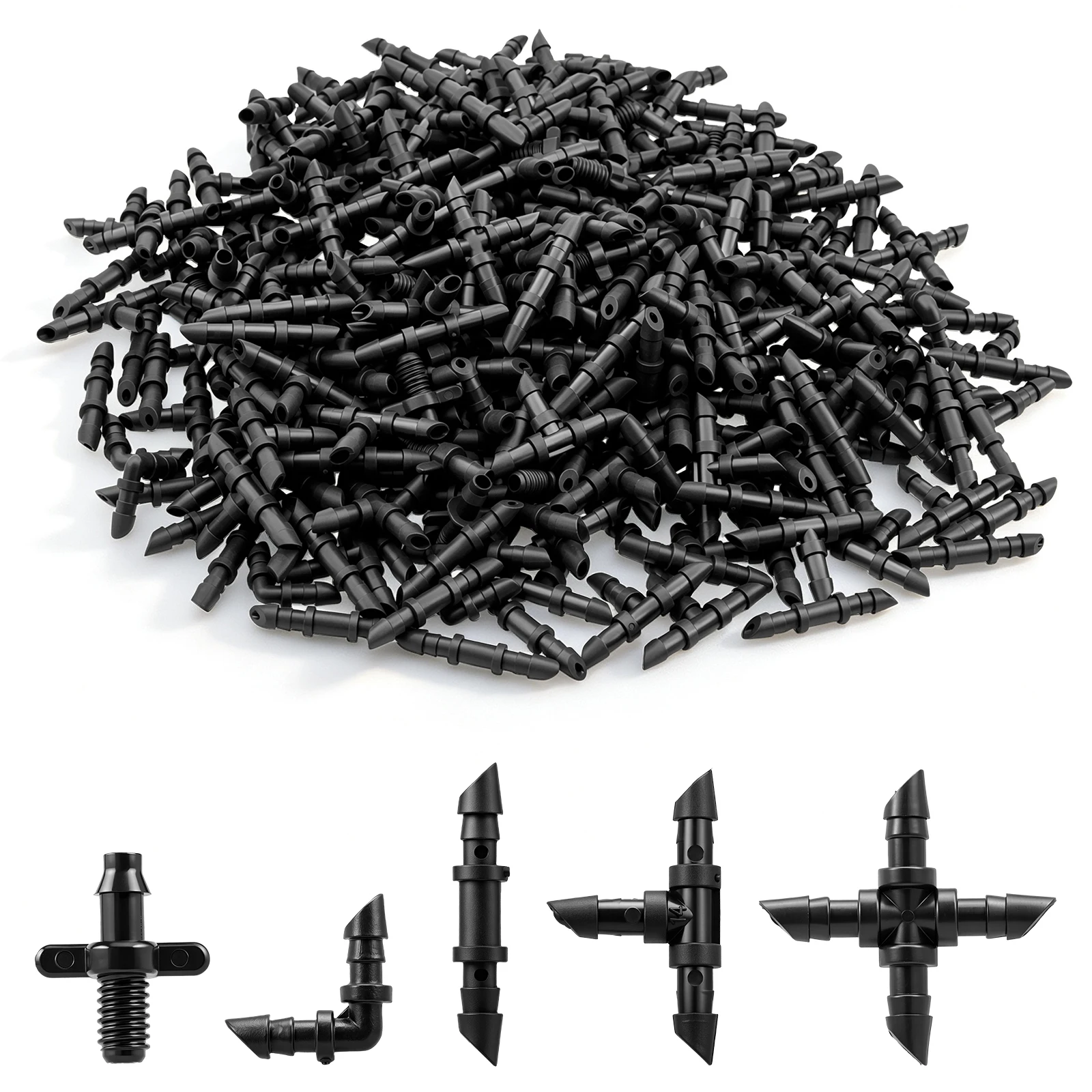 Drip Irrigation Fittings Kit 1/4 Inch 4/7mm Barbed Connectors Tee Elbow Cross Straight Parts For Garden Beds Greenhouse Micro Ir