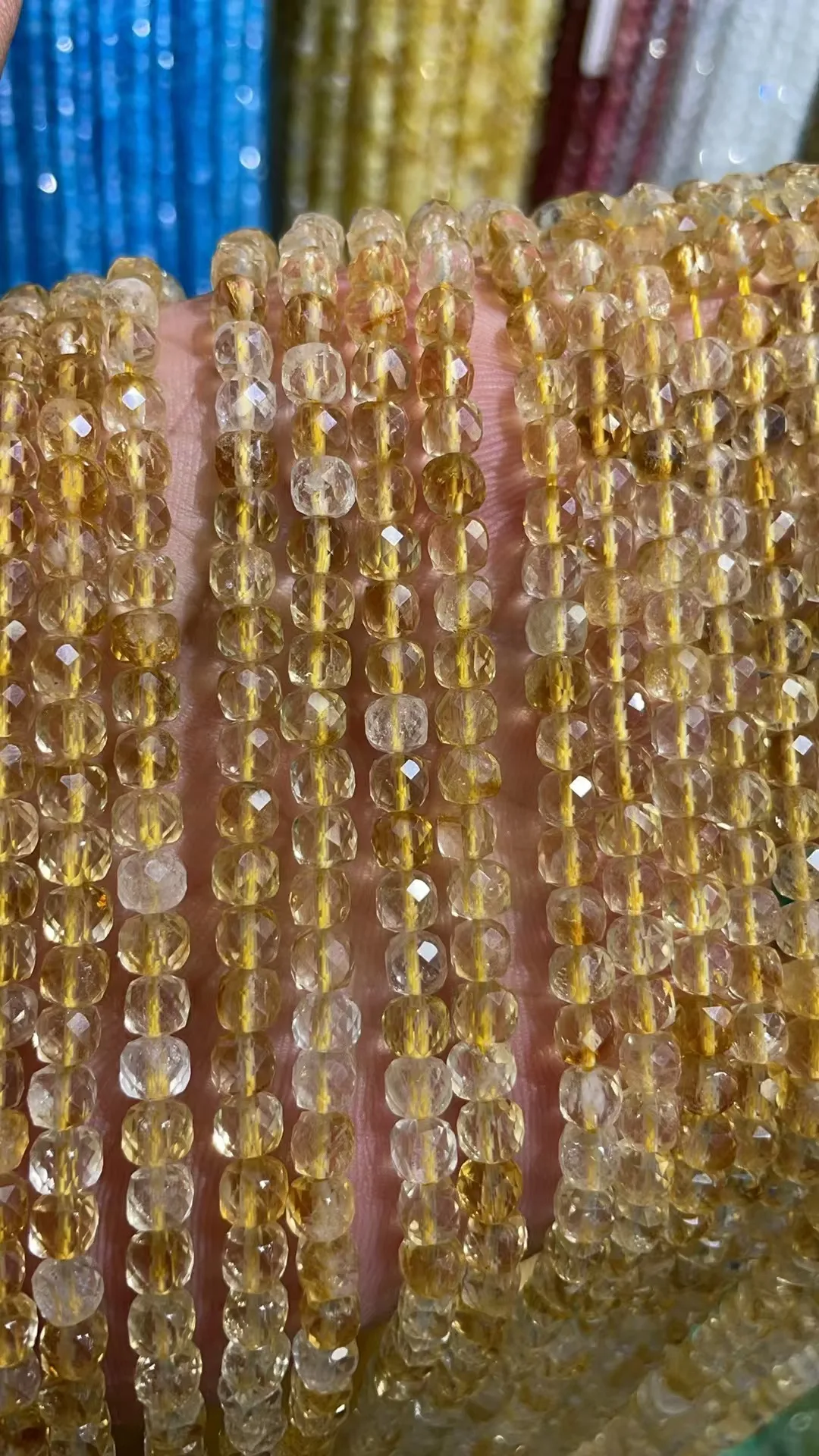 Wholesale Natural yellow crystal 4x4mm Square Cut Length38cm