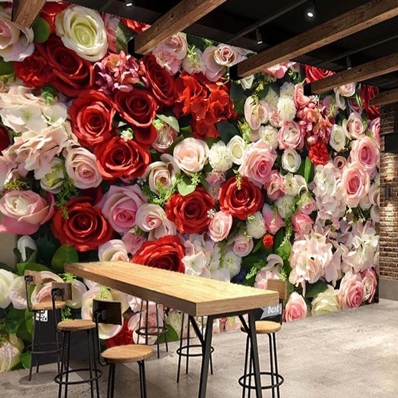 Customized Modern 3D Rose Flowers Wallpaper Romantic Wedding House Decor Mural Living room TV background wall bedroom restaurant