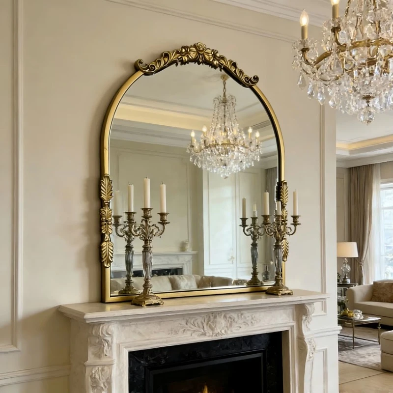 Vintage engraved arched wall mirror gold gorgeous iron frame decorative mirror