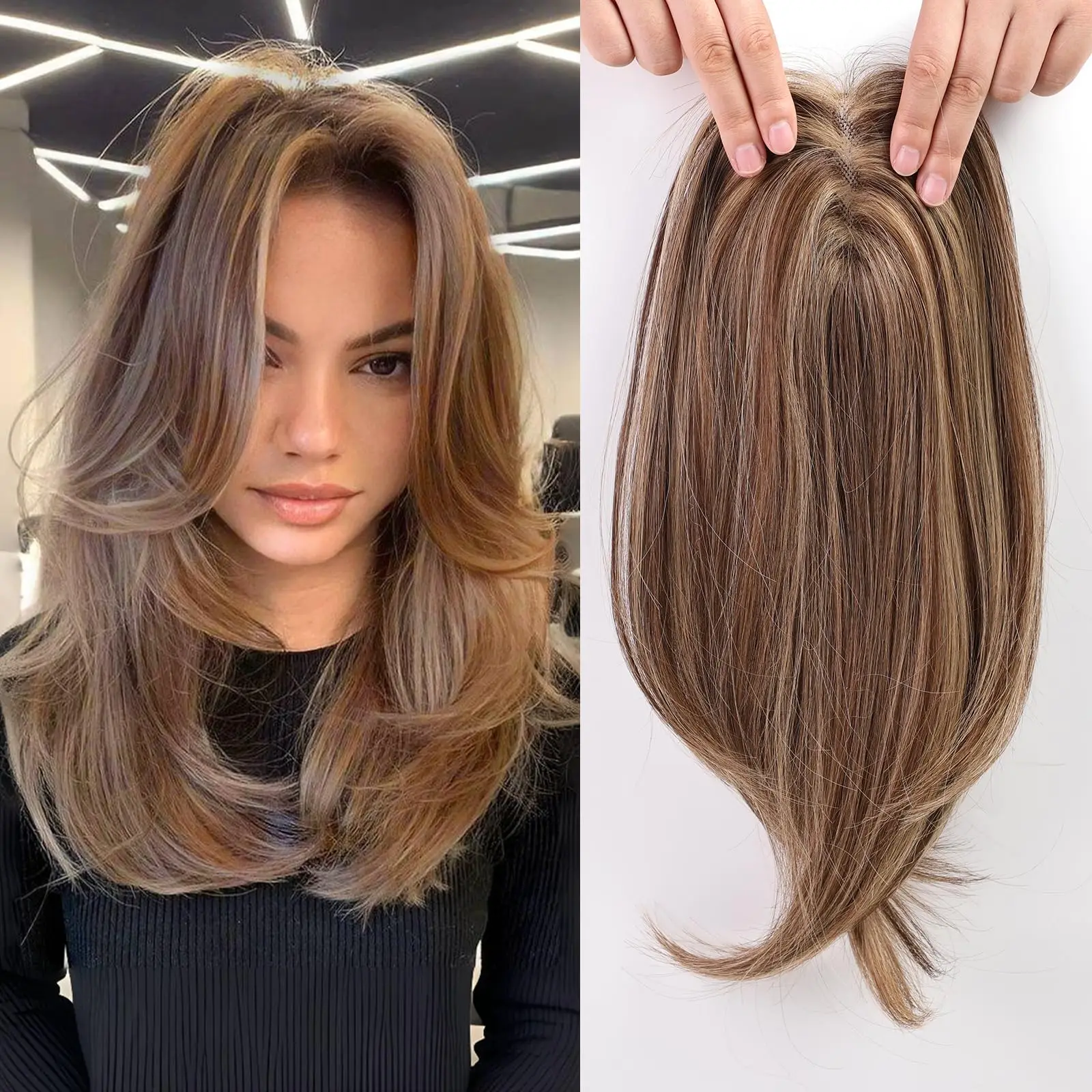 女性用レースフロントヘアピース　人毛　前髪付き　ミドルパート--8x12cm-12インチ-レミー人毛品質