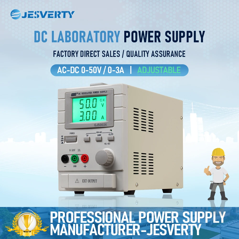 QJ5003X 150W Switching DC Power Supply 0-50V 0-3A Adjustable Benchtop Unit with Knob for Lab or DIY Projects