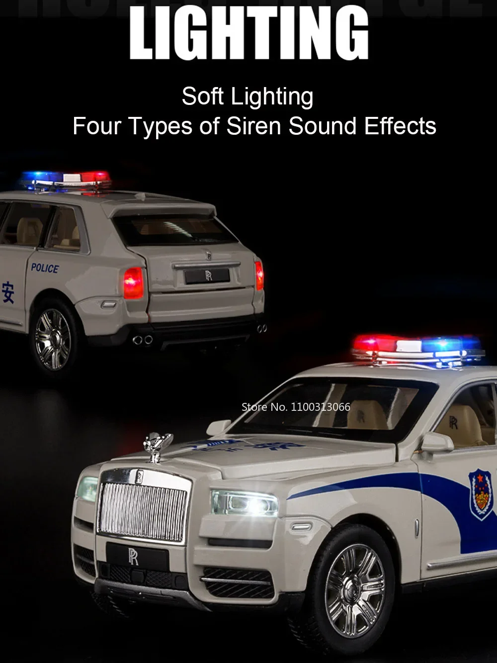 1:24 Rolls-Royce Cullinan Polizeiautos Modellspielzeug mit Licht Sound Wheel Zurückziehen Miniaturfahrzeuge Modelle Jungen Festival Geschenke