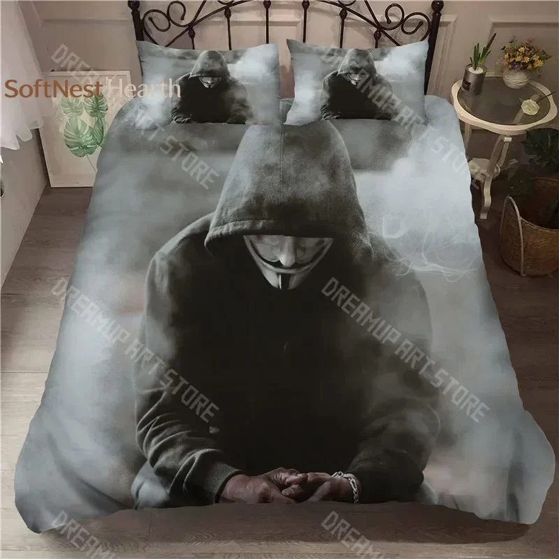 2026 3D Anonymus With Mask Duvet Cover With Pillow Cover Bedding Set Single Double Twin Full Queen King Siz Bed Set For Bedroom