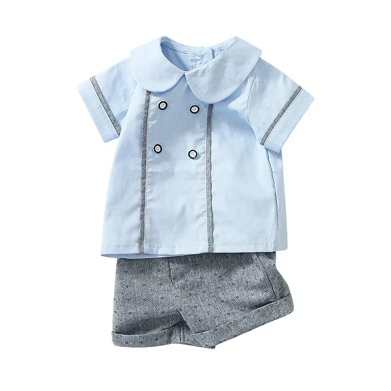 

Summer Suit For Baby Boy Spanish Clothes Set Children Boutique Outfits Blue Cotton Shirts Grey Shorts Pant Kid Birthday Clothing