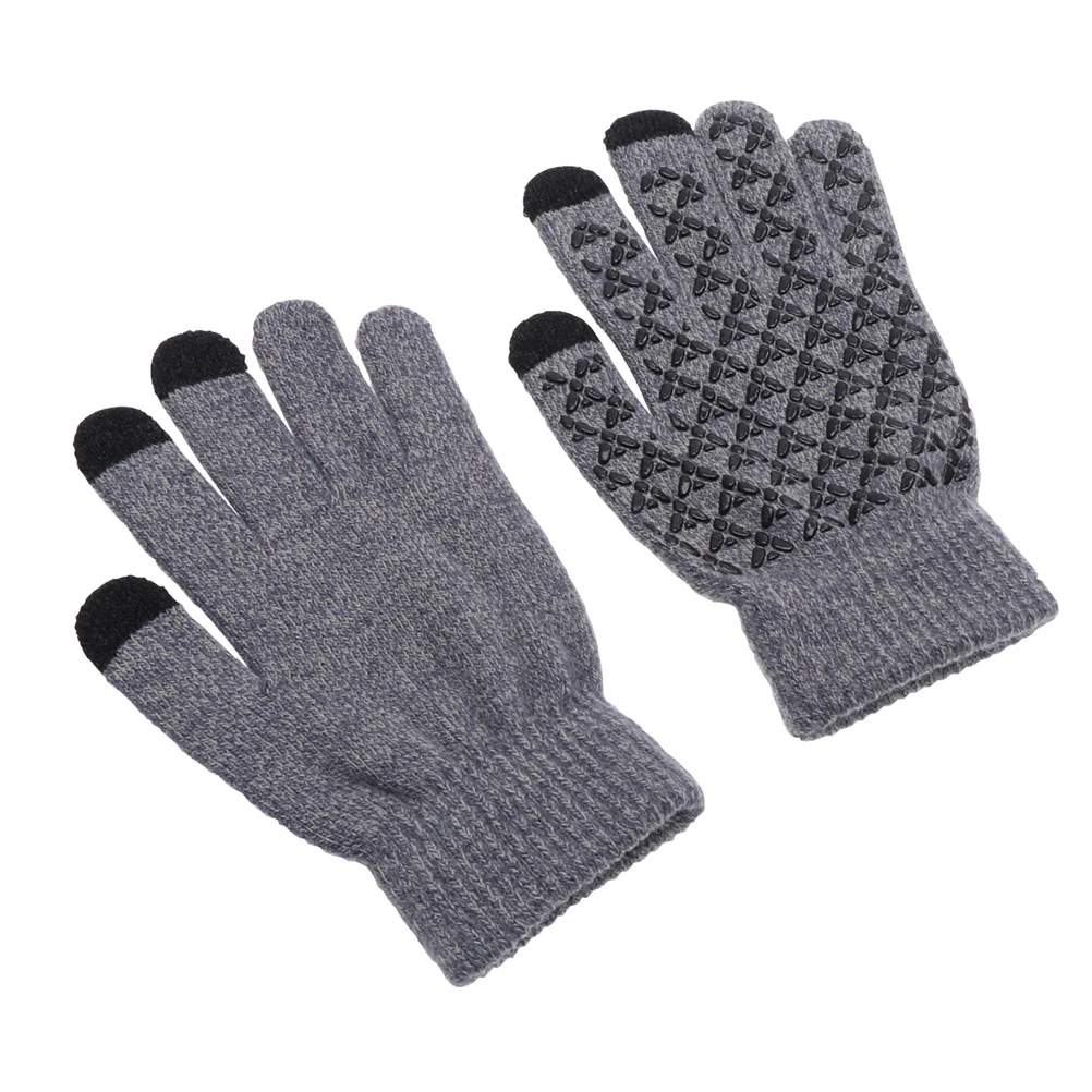 2Pairs Thicken Knitted Gloves Touch Screen Warm Anti-Slip for Winter Outdoor Use Grey Black Gloves for Screen Touch