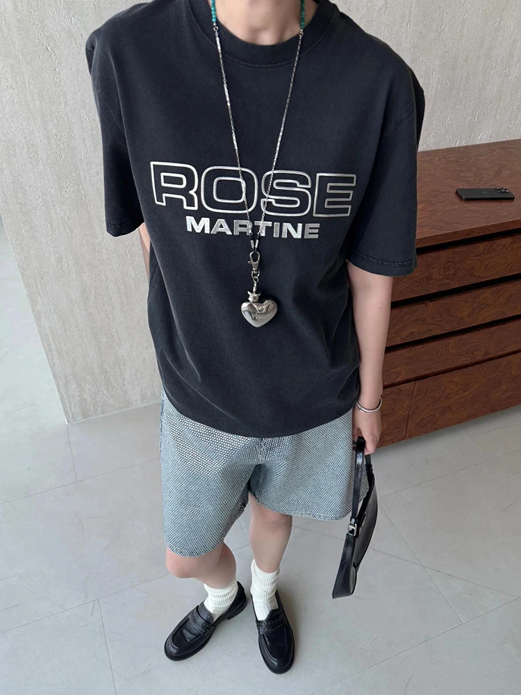 

Martine Rose 25ss 3D three-dimensional metal slogan short-sleeved washed casual crew neck T-shirt