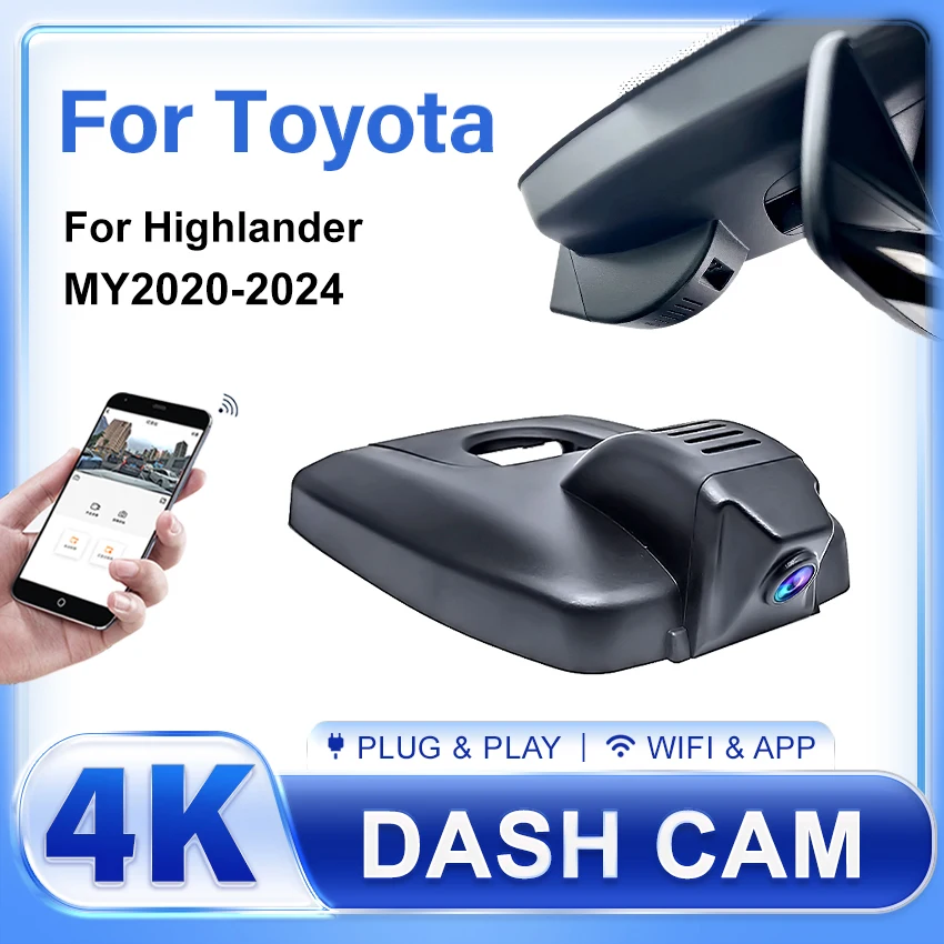 

For Toyota Highlander 2020 2021 2022 2023 2024 Plug and Play 4K Dash Cam Camera Recorder Dashcam WIFI Car Dvr Recording Devices