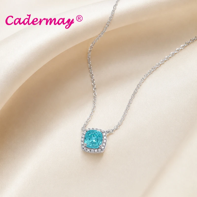 Moissanite 6mm Cushion Paraiba Color Lab Grown Yttrium Aluminum Garnet With Inclusions S925 Silver Necklace For Women Jewelry