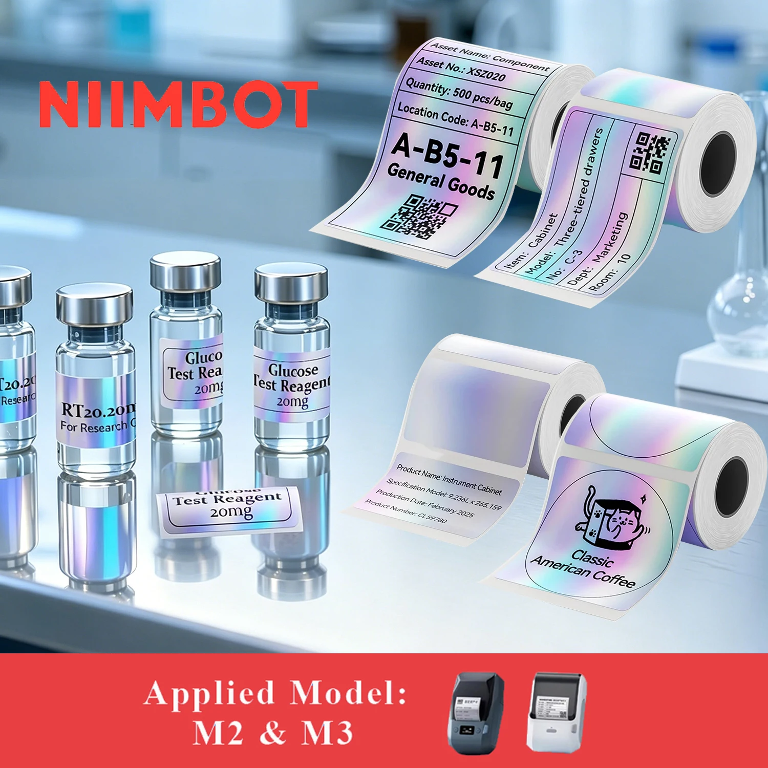 NIIMBOT M2 M3 Laser Silber Thermotransfer-Etiketten Hardware-Qualifikationszertifikat Elektrische Geräte Namensschild Aufkleber