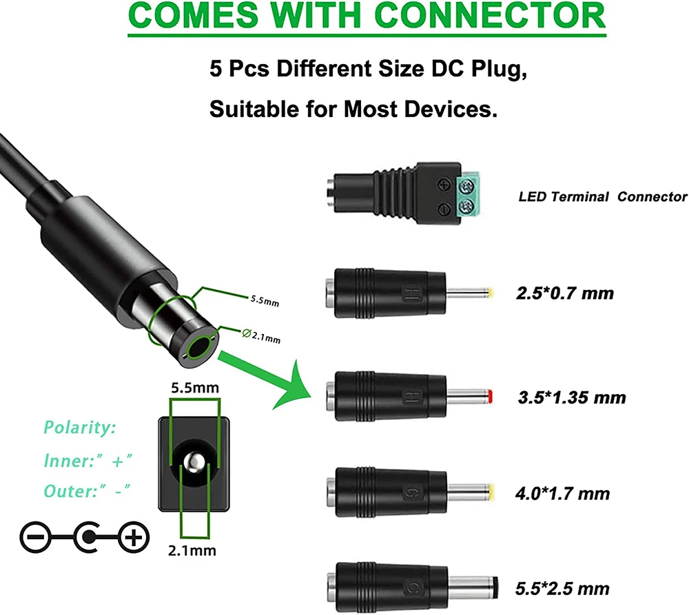 12V 24W AC Adapter Wall Charger, for Christmas Tree LED Strip Light Security CCTV Camera Yamaha Keyboard, with On Off Switch.