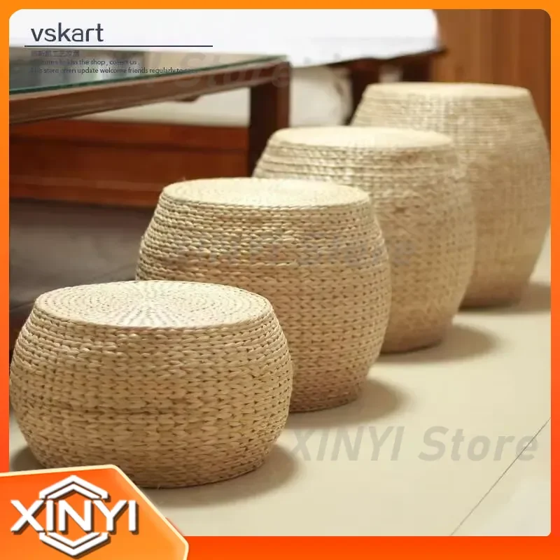 Rest Stool Chair for Modern Tatami Cattail Style Living Room Space Saving Furniture Vanity Chair Ottoman Storage Stool